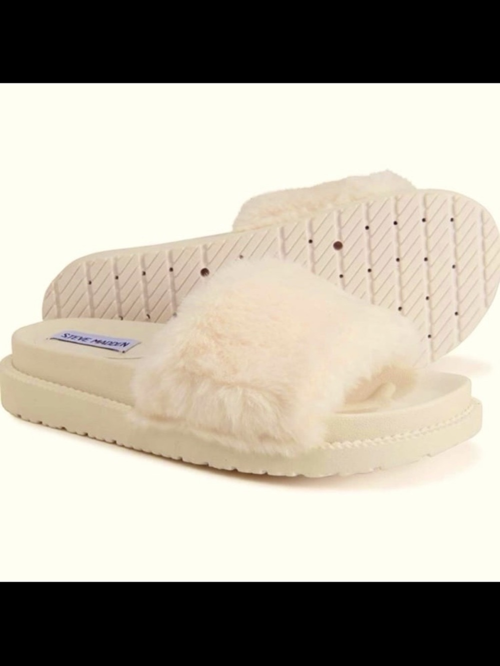Steve Madden Cream Faux-Fur Slide Sandals